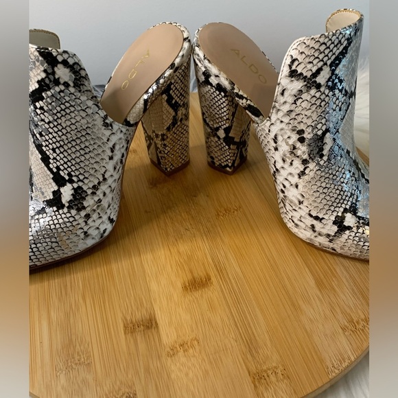 ALDO Black and Cream Snakeskin Mules - Picture 11 of 12